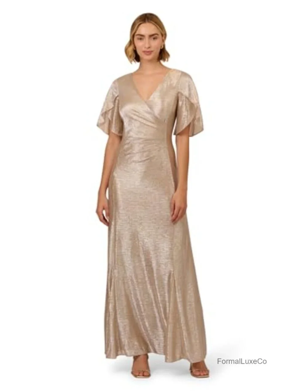 Metallic Flutter Knit Gown Maxi Mermaid Formal Dress